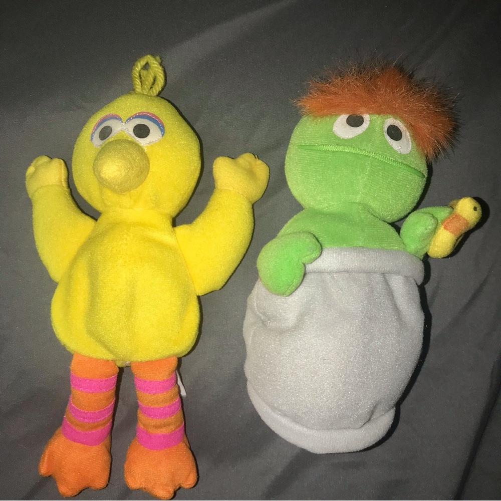 1997 Tyco Sesame Street Big Bird & Oscar The Grouch Bean bag Plush Vintage